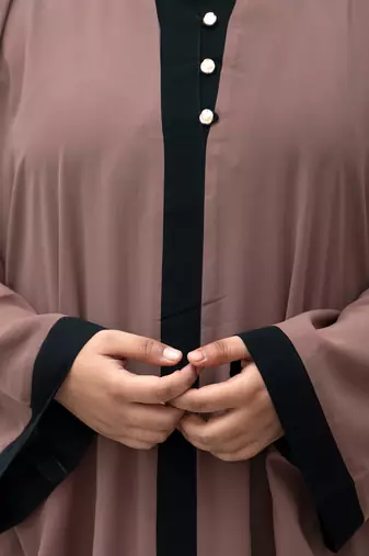 A-line Simple 8 Button Abaya in Dark Brown Color With Hijab