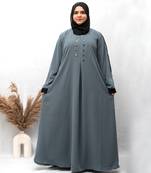 A-line Simple 8 Button Abaya in Grey Color With Hijab