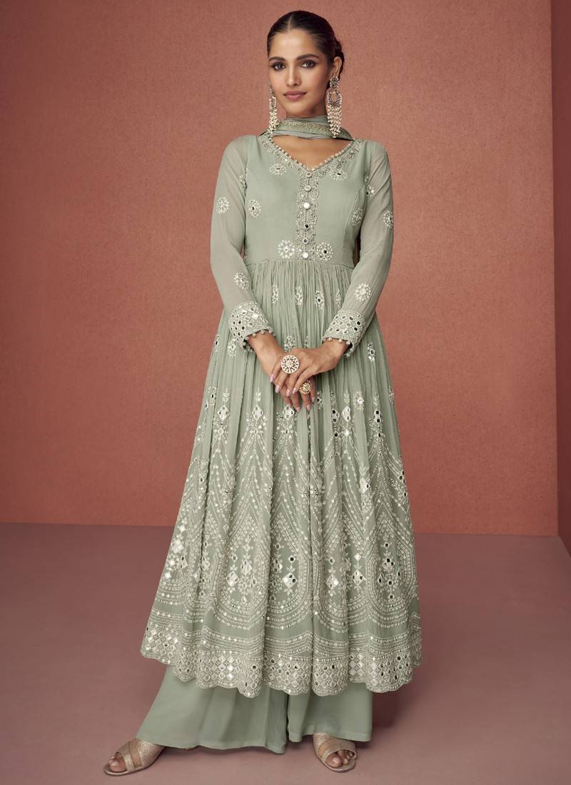 Sea Green Georgette Embroidered Pakistani Salwar Kameez