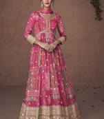 Rani Pink Organza Embroidered Anarkali Salwar Kameez