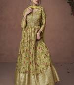Olive Organza Embroidered Anarkali Salwar Kameez