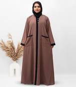 A-line Front Open Double Pocket Abaya in Brown Color