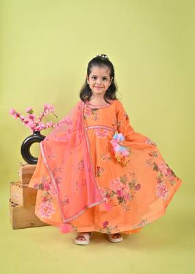 Orange printed anarkali 1