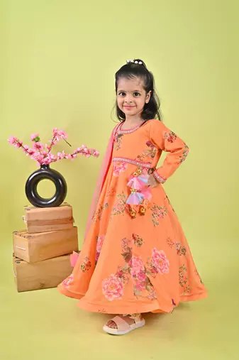 Orange printed anarkali