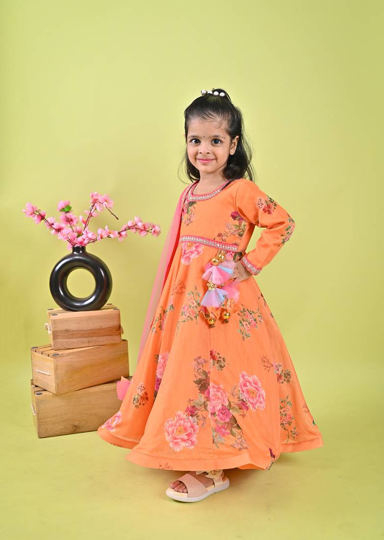 Orange printed anarkali