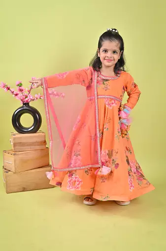 Orange printed anarkali