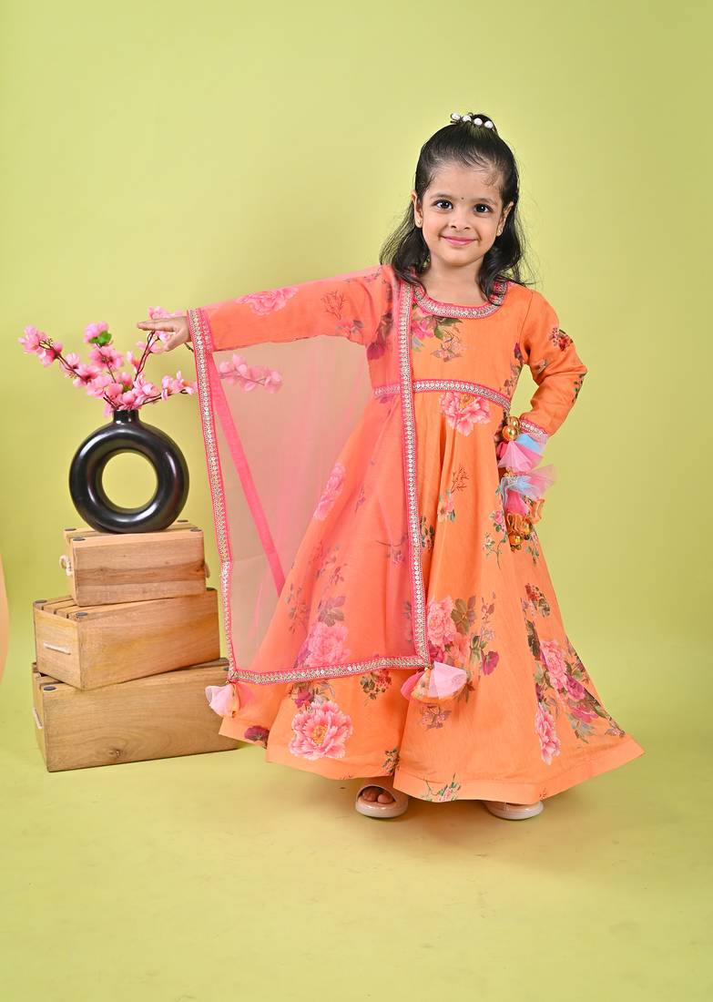 Orange printed anarkali