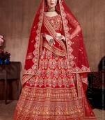 Flattering Red Colored Designer Bridal Wear Embroidered Lehenga Choli