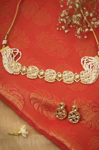 Kundan-Studded Choker Set with Pearl Chain - Perfect for Traditional Wedding Elegance
