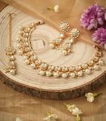 Kundan and Pearl Studded Yellow Necklace Set with Mang tikka