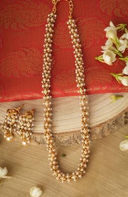 Yellow Pearl Studded Necklace set 1