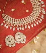 Kundan Stone-Studded Necklace Set with White Pearl Drops
