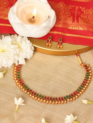 Multicoloured Necklace Set with Red & Green Stones 1