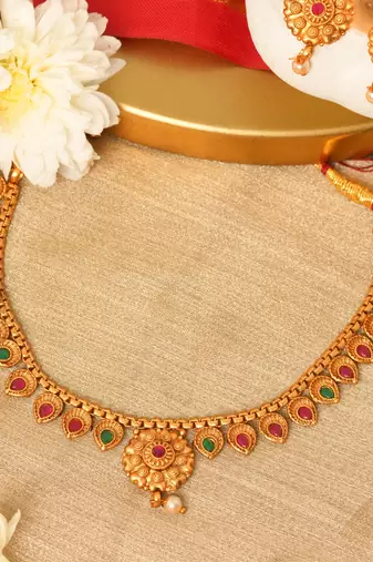 Gold Plated Temple Necklace Set for Festive