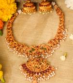 Gold-Plated Necklace Set with Floral and Peacock Motif