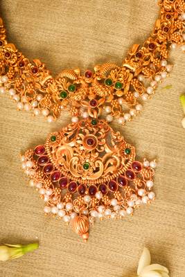Gold-Plated Necklace Set with Floral and Peacock Motif 2