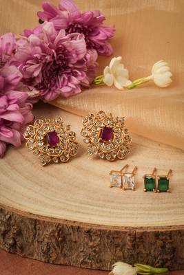 Traditional Elegance: Changeable Stud Earrings with American Diamond Stones 1