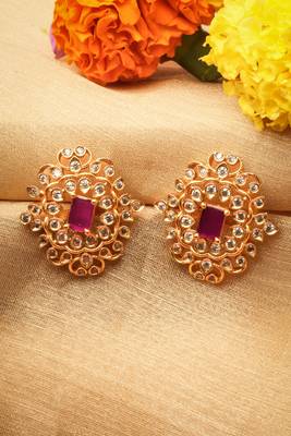 Traditional Elegance: Changeable Stud Earrings with American Diamond Stones 2