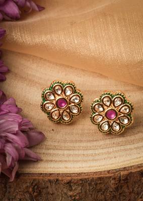 Traditional Flower Kundan Stud Earrings for Festive Celebrations 1