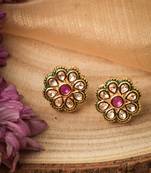 Traditional Flower Kundan Stud Earrings for Festive Celebrations