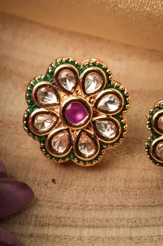 Traditional Flower Kundan Stud Earrings for Festive Celebrations