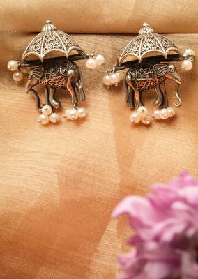 Oxidised Elephant Motif Earrings 1