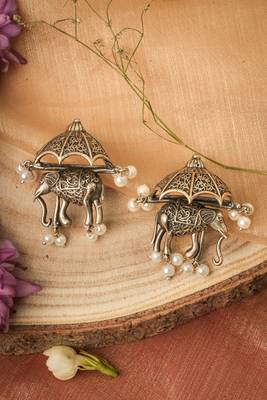 Oxidised Elephant Motif Earrings 3