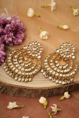 Exquisite Chandballi Earrings Antique Gold Plated with Stone Studded 2