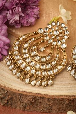 Exquisite Chandballi Earrings Antique Gold Plated with Stone Studded 3