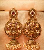 Traditional Gold-Plated Laxmi Motif Earrings - Exquisite South Indian Style Jewelry for Festive Occasions