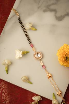 Kundan Stone Mangalsutra Bracelet with Half Black and Half Pearl Beads 2