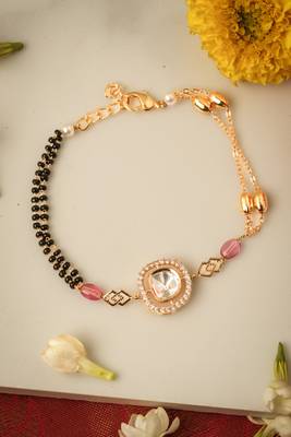 Kundan Stone Mangalsutra Bracelet with Half Black and Half Pearl Beads 1