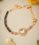 Kundan Stone Mangalsutra Bracelet with Half Black and Half Pearl Beads