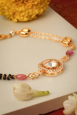 Kundan Stone Mangalsutra Bracelet with Half Black and Half Pearl Beads 5