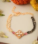 Traditional Kundan Floral Mangalsutra Bracelet with Black and Pearl Beads