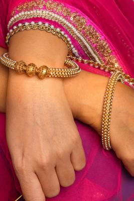 Exquisite Set of 2 Gold Plated Bangles with Pearl Studded South Indian Design 4