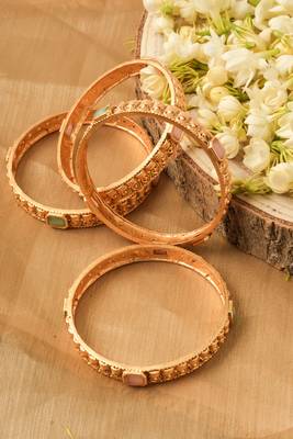 Gold-Plated Bangles with Pink & Mint Green Stones - Set of 4 2