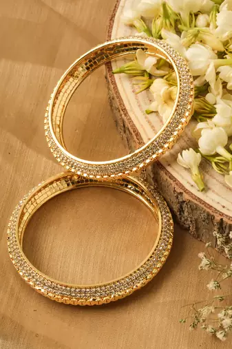 Set of 2 Bangles with Gold Plating and American Stone Studded