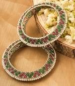 Oxidised Bangles with Red and Green Stone Embellishments -Set of 2