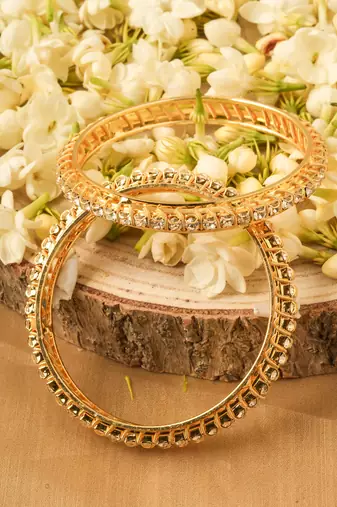 Set of 2 Bangles with Gold Plated Plating and American Stone Studded