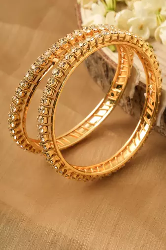 Set of 2 Bangles with Gold Plated Plating and American Stone Studded