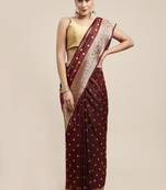 Maroon Woven Faux Banarasi Silk Saree With Blouse