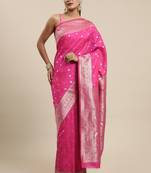 Pink Woven Faux Banarasi Silk Saree With Blouse