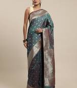 Turquoise Woven Faux Banarasi Silk Saree With Blouse