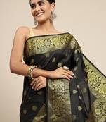 Black Woven Faux Banarasi Silk Saree With Blouse