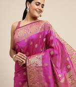 Pink Woven Faux Banarasi Silk Saree With Blouse