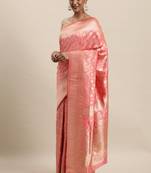 Peach woven Faux kanchipuram silk saree with blouse piece
