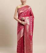 Pink woven Faux kanchipuram silk saree with blouse piece