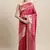 Pink woven Faux kanchipuram silk saree with blouse piece