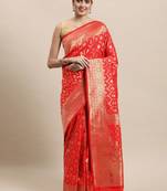 Red woven Faux kanchipuram silk saree with blouse piece